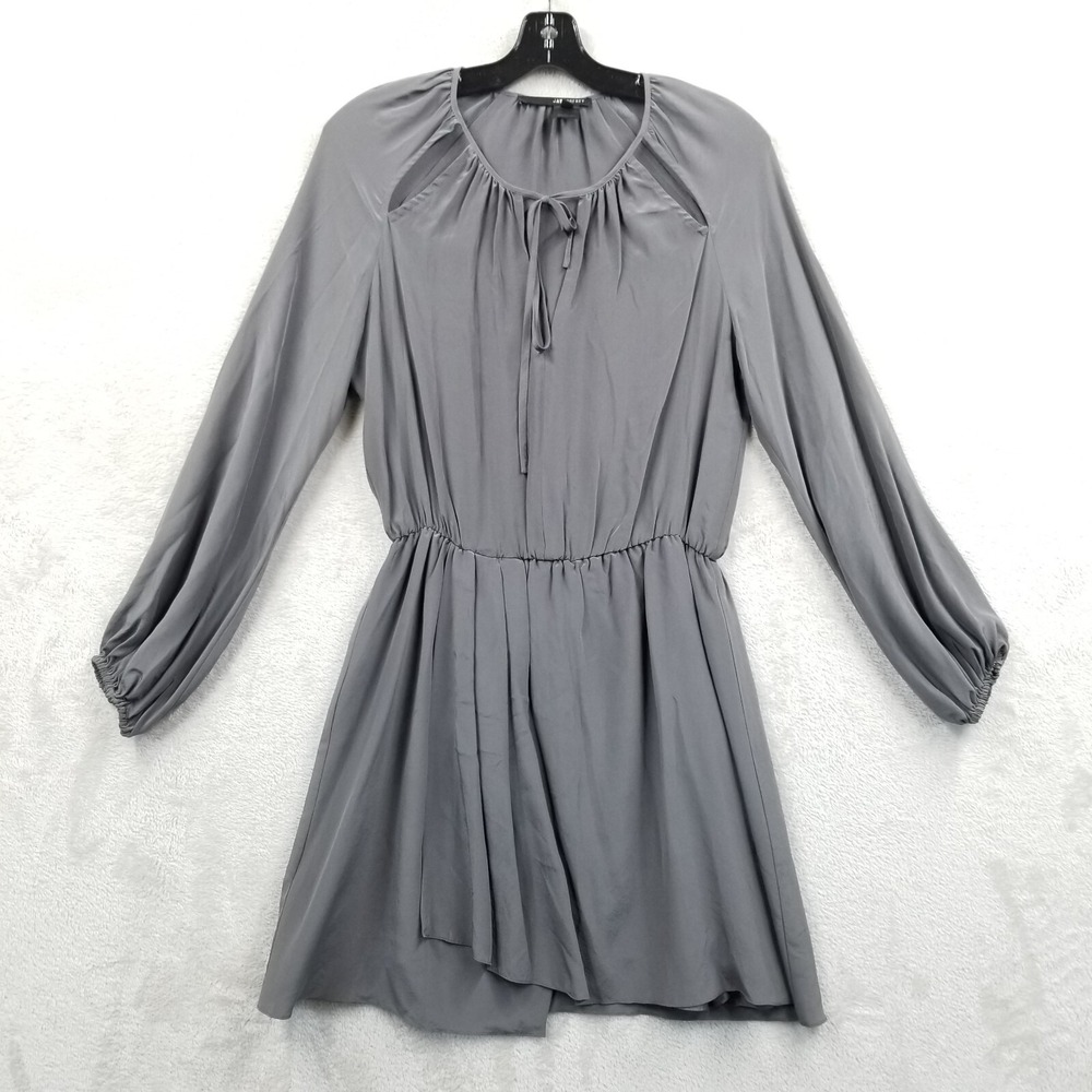 Jay‎ Godfrey Dress Women 4 Gray Keyhole Mini 100% Silk Long Sleeve Satin Draped